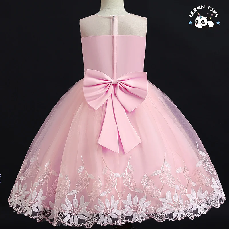 LEZONKIDS - Western style tailed girl wedding dress elegant crew neck baby girls dress design kid beaded dresses for girls of 10 year old
